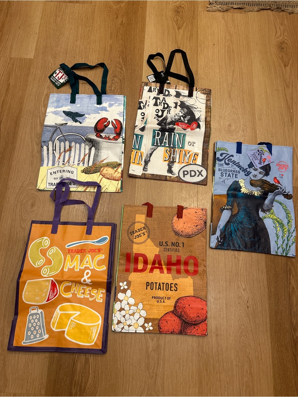 set of 5 Trader joe’s grocery tote state bags